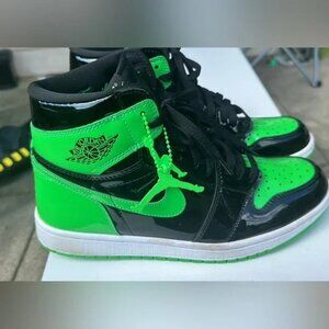 Green Black High Top Sneakers Retro Basketball | Patent Leather Streetwear Shoes